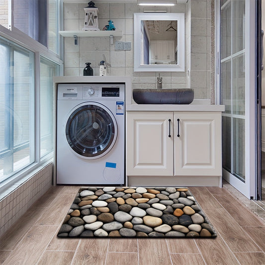 Hand washable bathroom mat made of lightweight polyester with non-slip polypropylene backing, medium pile square rug perfect for bedroom use. Created with machine made flannel for indoor use.