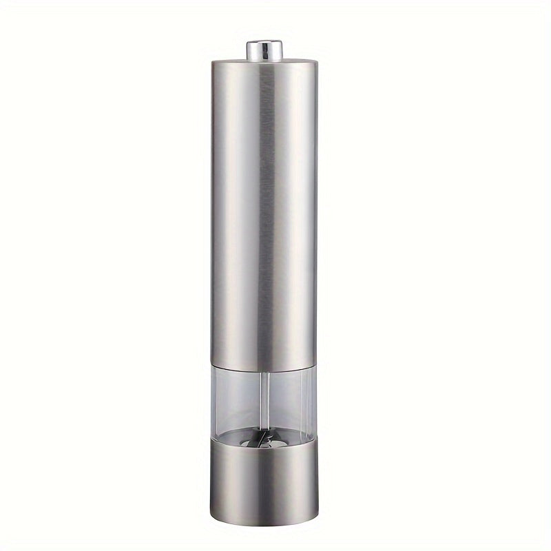 One-Handed Battery-Powered Electric Spice Grinder - Adjustable Stainless Steel Pepper & Salt Mill with LED Light, Perfect for Kitchen and Dining