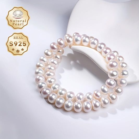 Exquisite Freshwater Pearl Necklace crafted for Women, Made with S925 Silver and 10-11mm Thick Natural Pearls. Ideal Present for June Birthdays, Comes in a Gift Box with Varied Shapes, Colors, and Random Patterns - By MUFAN