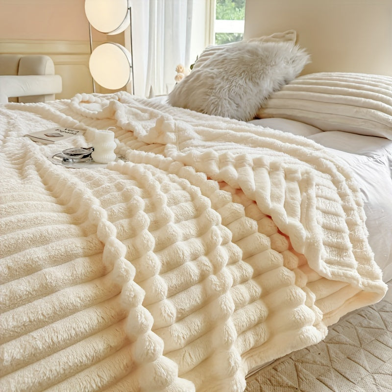 A versatile and cozy thick blanket that can be used as a bed cover, throw, or sofa blanket. It is soft and comfortable, making it perfect for napping. Suitable for year-round use.