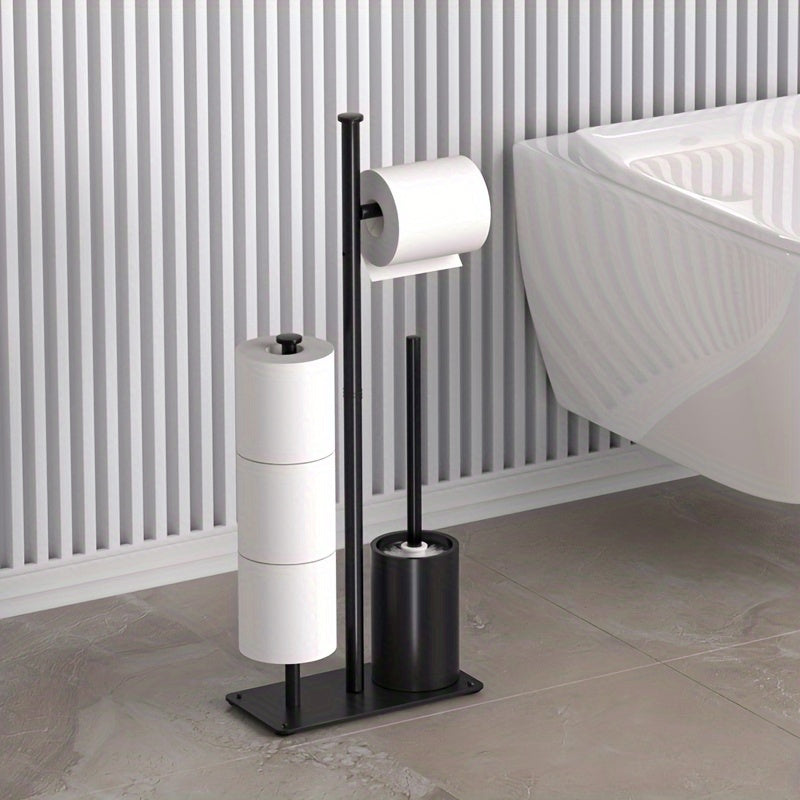 Freestanding toilet paper holder with storage rack and brush, efficient space-saving organizer