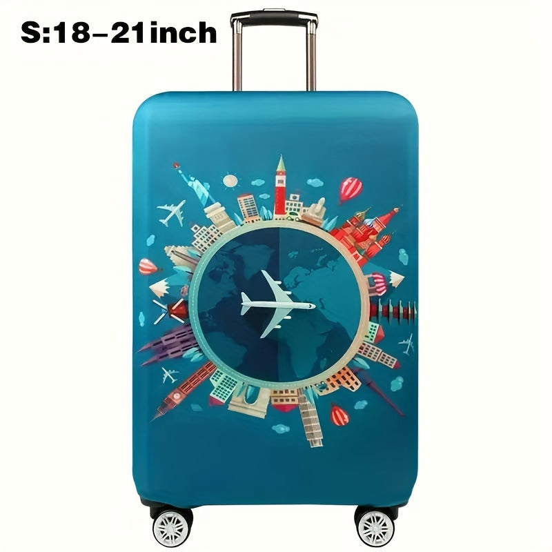 Cartoon patterned elastic luggage cover for travel suitcase or trolley duffle case.