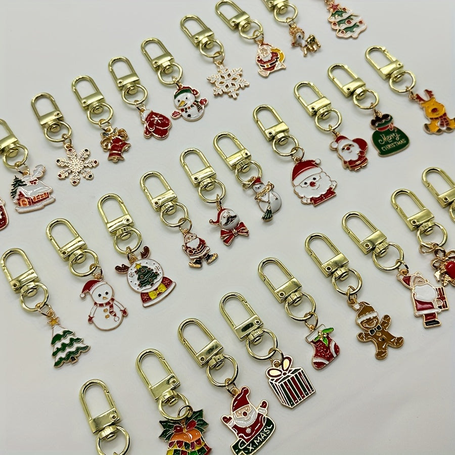 30 Christmas-themed keychains made of cute alloy, perfect for attaching to bags, backpacks, or keys. Great Xmas gift.