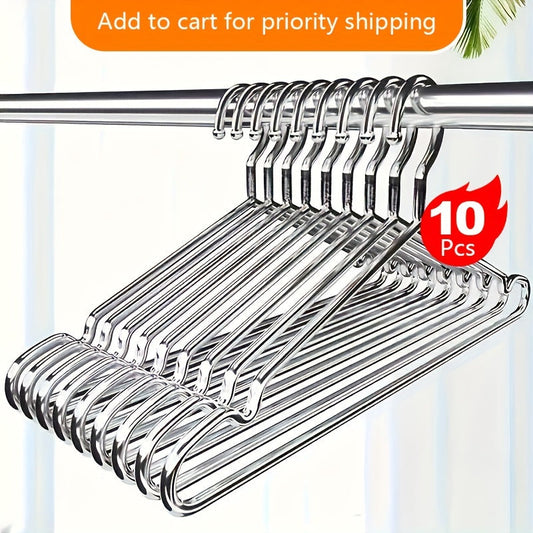 Non-Slip Stainless Steel Hangers in a 10-Pack with Shoulder Notches - Durable, Space-Saving Design for Coats, Suits, Dresses, and Home Organization