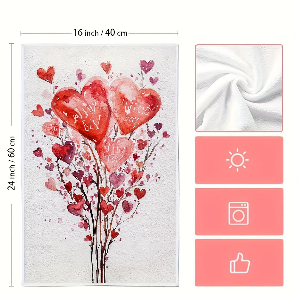 Set of 2 Ultra Plush Valentine's Day Kitchen Towels - Featuring Heart & Tulip Designs, Super Absorbent Polyester Dish Hand Towels, Easily Washable, 40.64x60.96 cm - Perfect for Holiday Kitchen Decor, Dish Towels