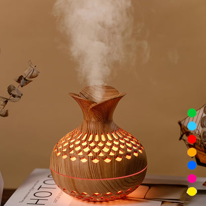 Charming Wood Grain Cool Mist Humidifier - USB Powered, 10.14oz, Ideal for Home, Office, Car, And Classroom Decor - Great Holiday Gift to Improve Air Quality and Soothe Your Senses.