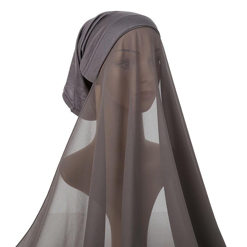 Chic chiffon instant hijab with built-in undercap for women's outdoor wear.