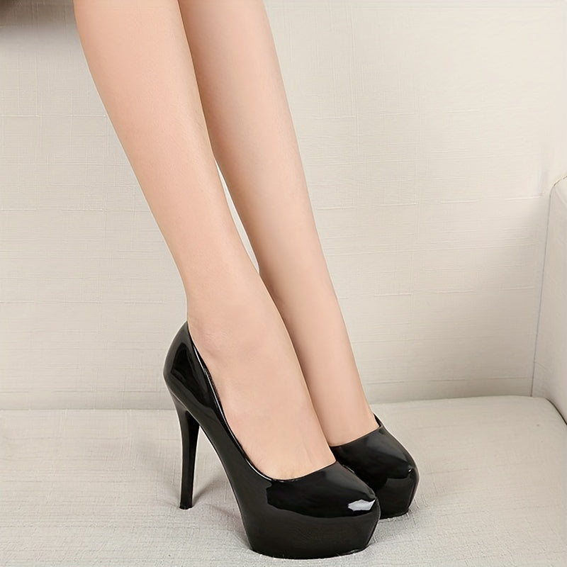 Solid Color Platform Shoes with Shallow Mouth Stiletto Heel for Women's Party Wear.