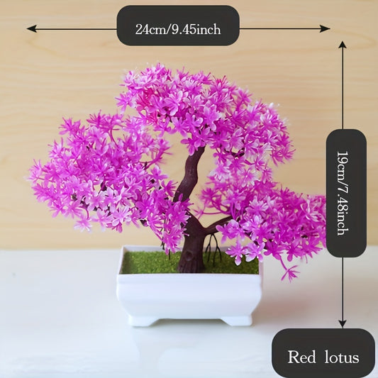 Artificial bonsai tree for room decor, entryway chests, drawers, bookcases, and desks.