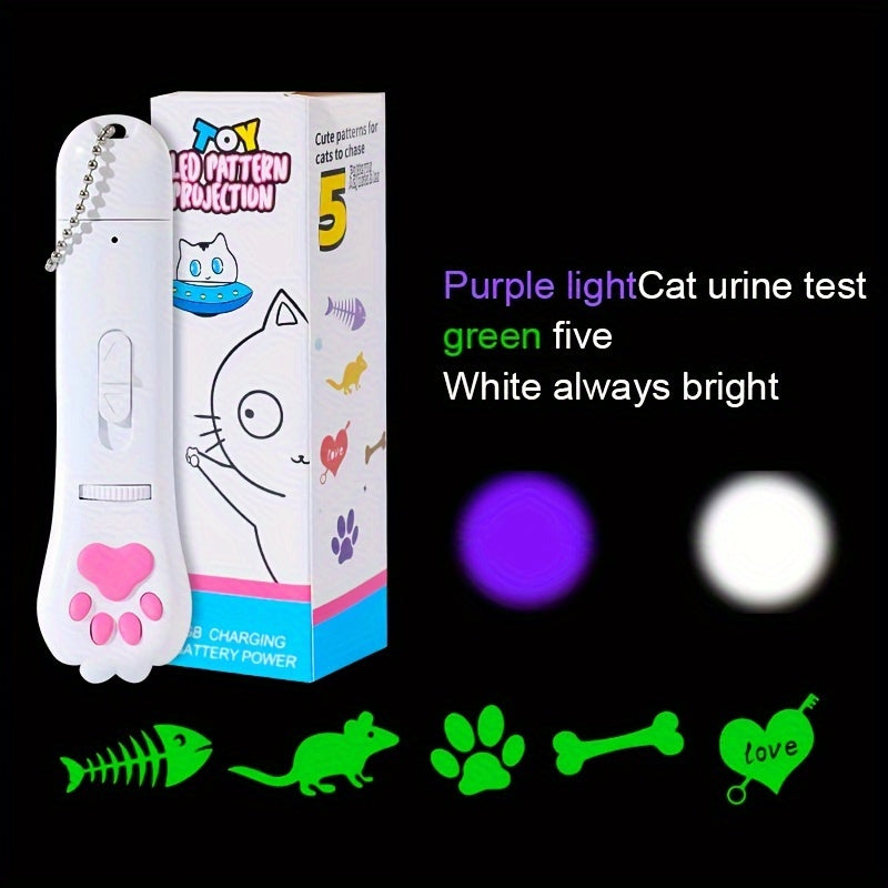 USB Rechargeable Interactive Cat Teaser Wand with Multi-Pattern Projection Lighting for Playful Cats