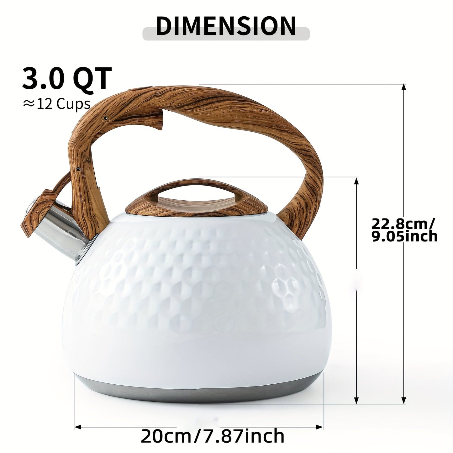 3-liter Large Capacity Whistling Tea Kettle - Durable Stainless Steel with Timely Whistling Function, Teapot with Wood Pattern Handle and Loud Whistle for Coffee, Milk, and More