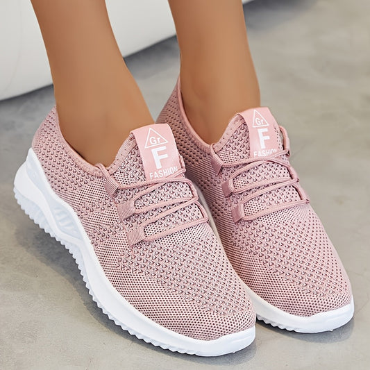 Women's comfortable low top running shoes with breathable knit fabric and thick soles for outdoor activities.