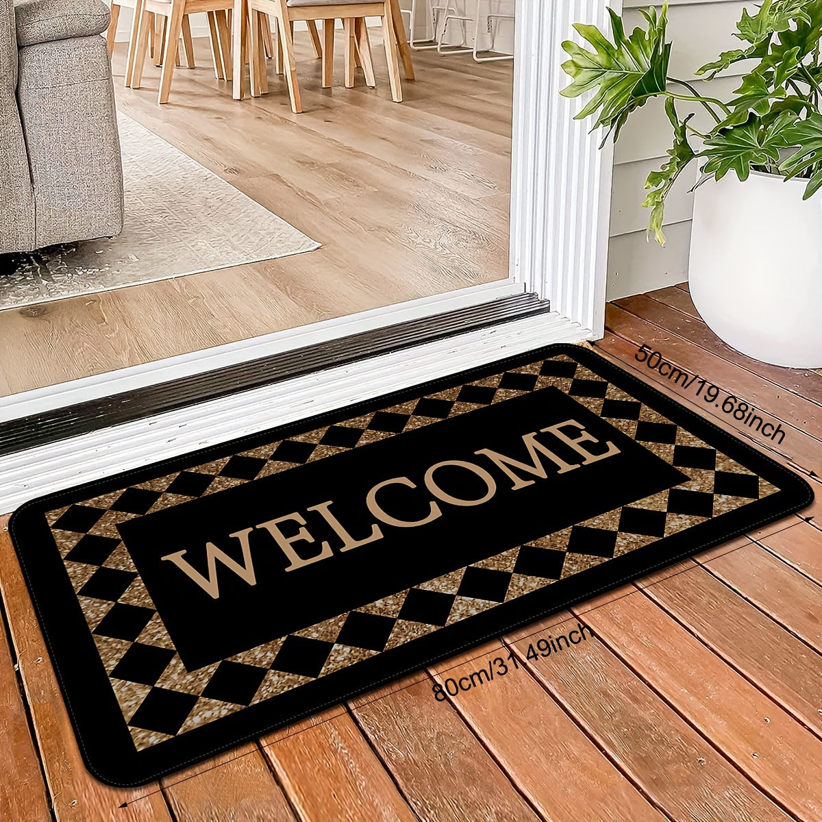 Creative Plaid Print Doormat featuring a Chic Monogram Pattern. This Non-Slip, Stain-Resistant Foyer Pad is perfect for high-traffic areas such as the Laundry Room, Bathroom, Entryway, or any room in the home. Makes a great homecoming gift or spring