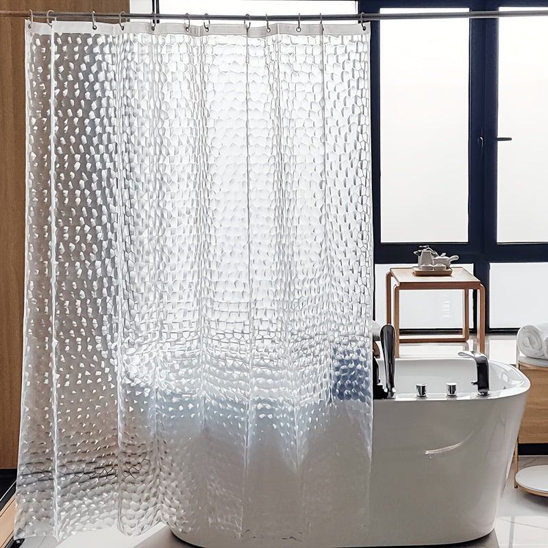 Geometric Water Cube Shower Curtain: Semi-Transparent, Easy to Clean, Water-Resistant Polyethylene with Grommet