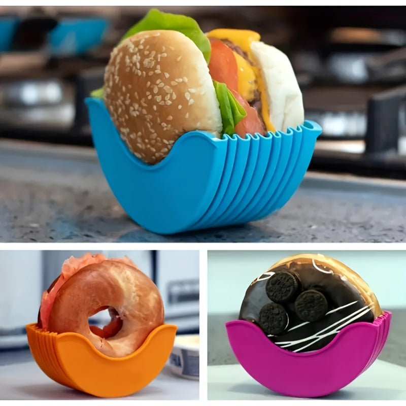 Make delicious burgers easier with this expandable silicone burger rack, perfect for storing and organizing your kitchen tools. This set includes one PC and four PCS of reusable burger racks, making it convenient to use for your next cooking adventure.