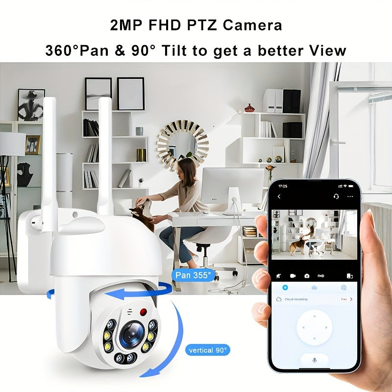 Ensure the safety of your smart home with the Smart Outdoor Security Camera. This camera features 2.4GHz WiFi connectivity, IP66 waterproof rating, AI human detection, 355° panoramic view, two-way audio, and USB charging capability. It is an essential