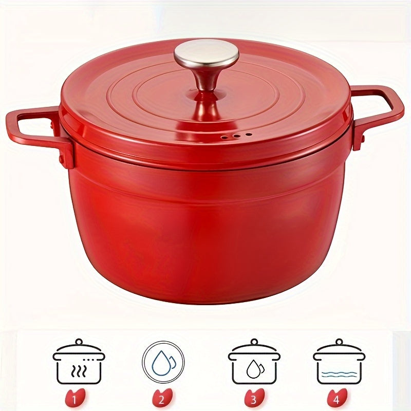 Heavy-duty Dutch oven stockpot made of cast iron with a lid. Non-stick stew pot that is scratch-resistant and heat-resistant, suitable for use with induction cooktops.