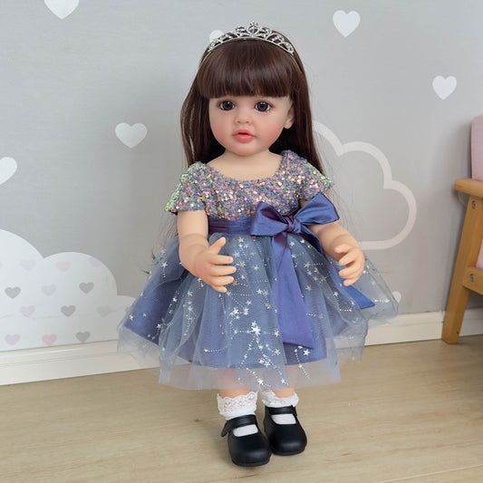 1pc 55cm Full Glue Vinyl Imitation Doll with Princess Gauze Skirt, Long Hair, Water-resistant, Wall-standing, Children's Play House Toy, Birthday & Easter Gift.