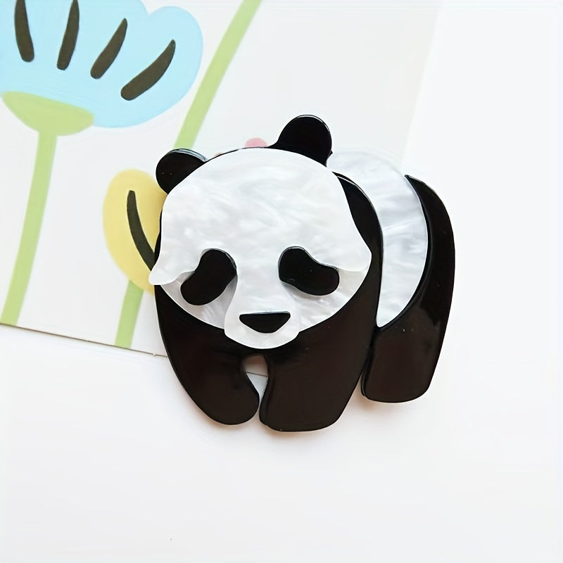 Add a touch of charm to your outfit with this Acrylic Panda Brooch. This fashionable and abstract cute cartoon pin is a unique accessory for women's novelty clothing. Perfect for ladies who love animal shapes and cute styles, this fashion jewelry piece