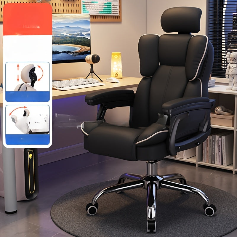 Ergonomic office chair with adjustable headrest, dual-layer recliner, and saddle-shaped seat pack. Features manual recline, solid back, high-density sponge filling, non-wooden frame, and