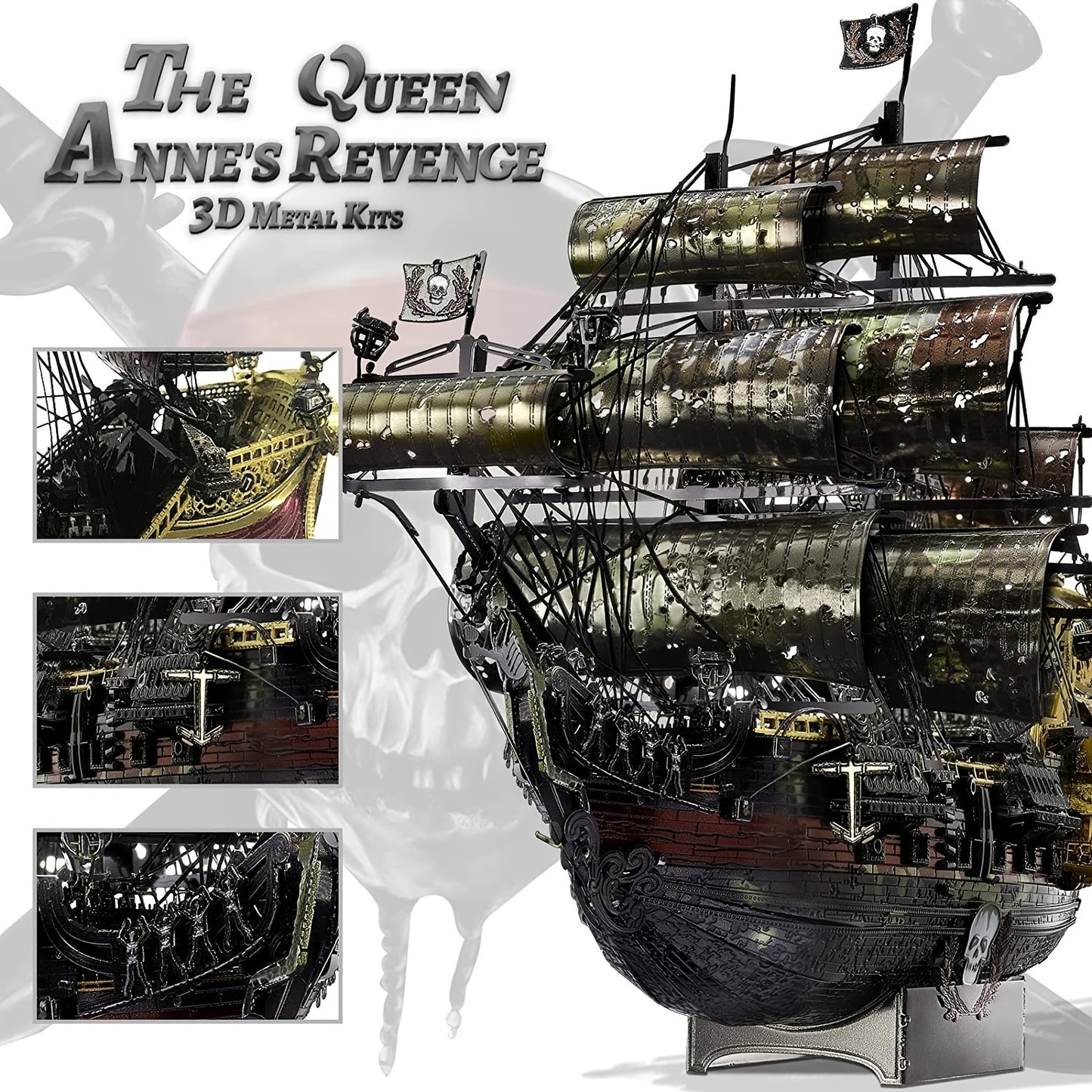 Piececool Metal 3D Puzzles for Adults, Flying Dutchman Pirate Ship Model Kit, DIY craft kit for family time, ideal birthday gift.