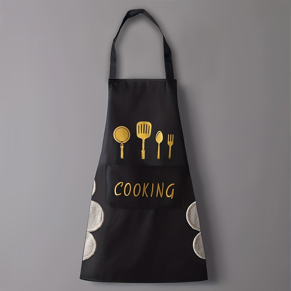 Large, durable PVC cooking and baking apron for women, featuring waterproof design and convenient hand wipe pockets.