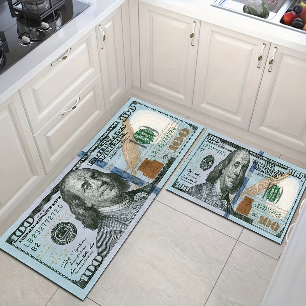 Add a touch of creativity with our 100 Dollar Bill Rug, featuring a non-slip backing. Perfect for adding a decorative touch to your bedroom, kitchen, hallway, or laundry room. This rug not only looks like a 100 dollar bill but also has water absorption