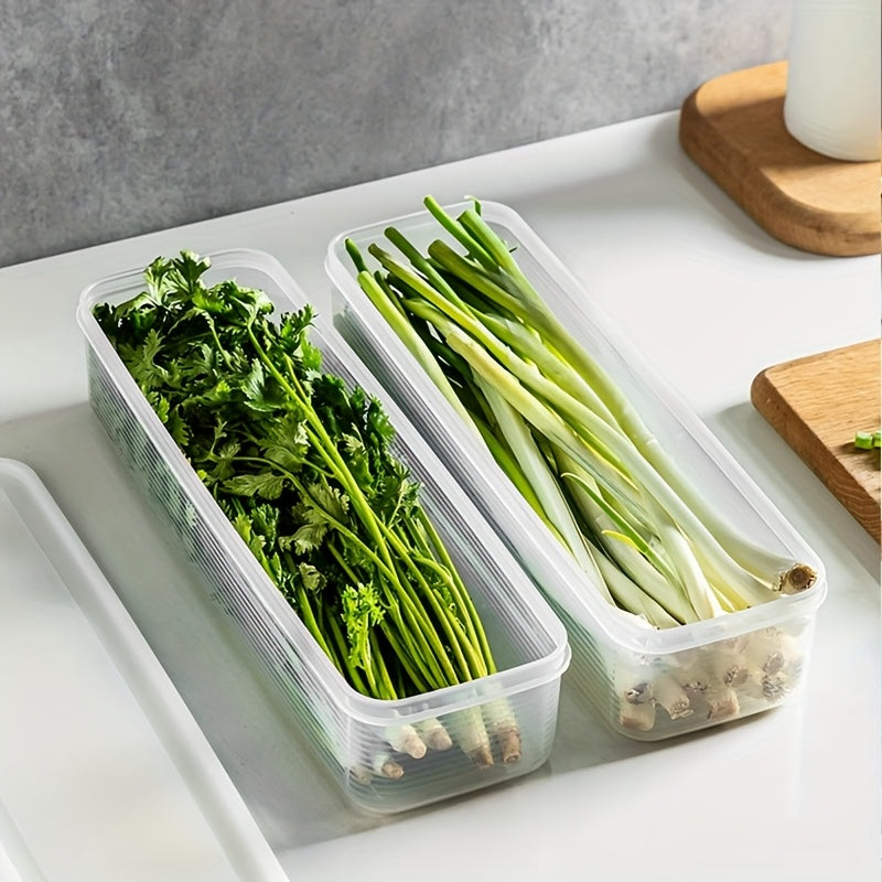 Set of 6 Fresh-Keeping Herb Storage Containers for Cilantro and Green Onions. Made from reusable polypropylene and safe for food contact. Ideal for storing eggs, pasta, and noodles. These stackable containers can be sealed and organized in the