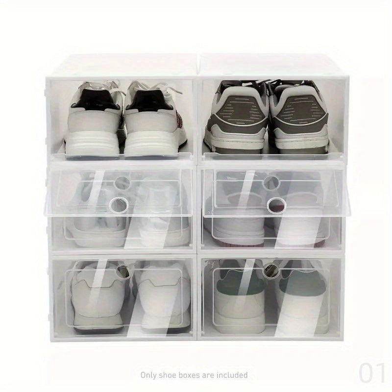 6 transparent shoe box storage containers offer dust and moisture protection, ideal for organizing and storing shoes while conserving space in your shoe cabinet.