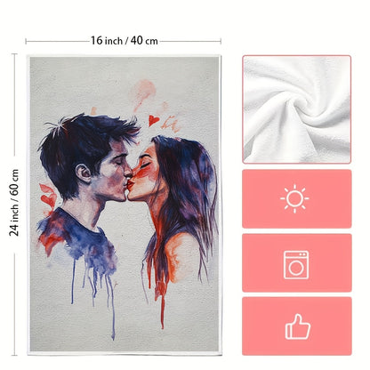 This set includes 2 ultra-soft kitchen towels with a charming Valentine's Kiss design. These towels are highly absorbent, perfect for holiday decoration, and can be easily machine washed. Each towel measures 40.64X60.96 cm.