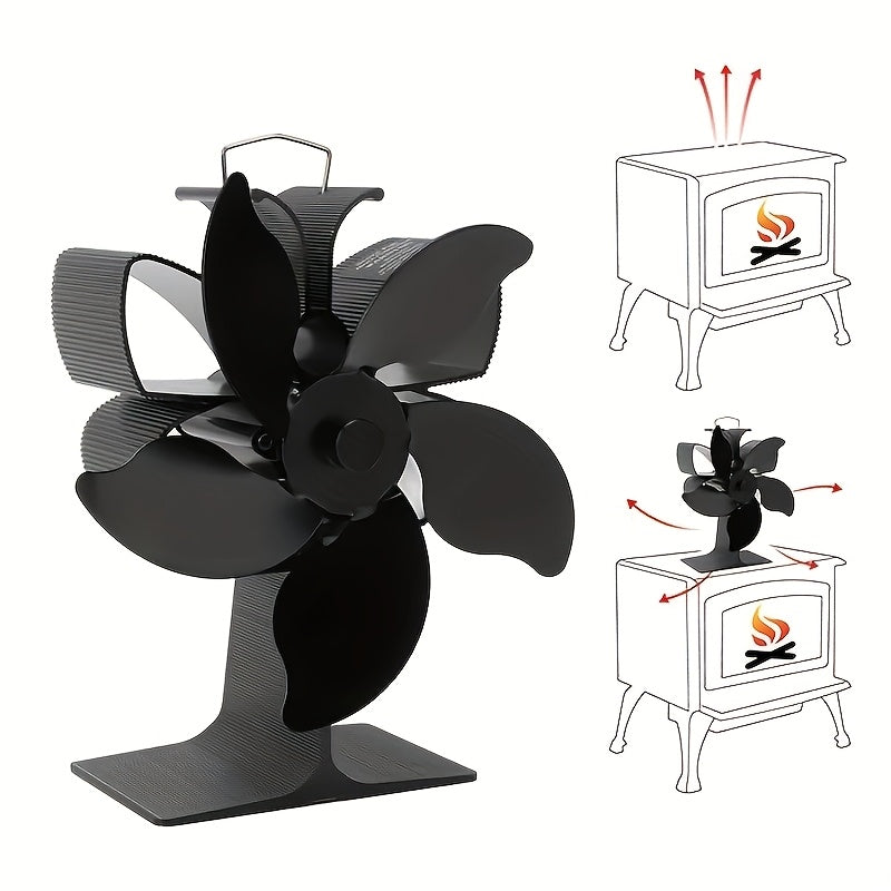 Wood Stove Fan - Noiseless Fireplace Fan with 5 Heat-Driven Blades - Fire-Powered, Heat-Resistant, Ideal for Wood-burning Stoves.