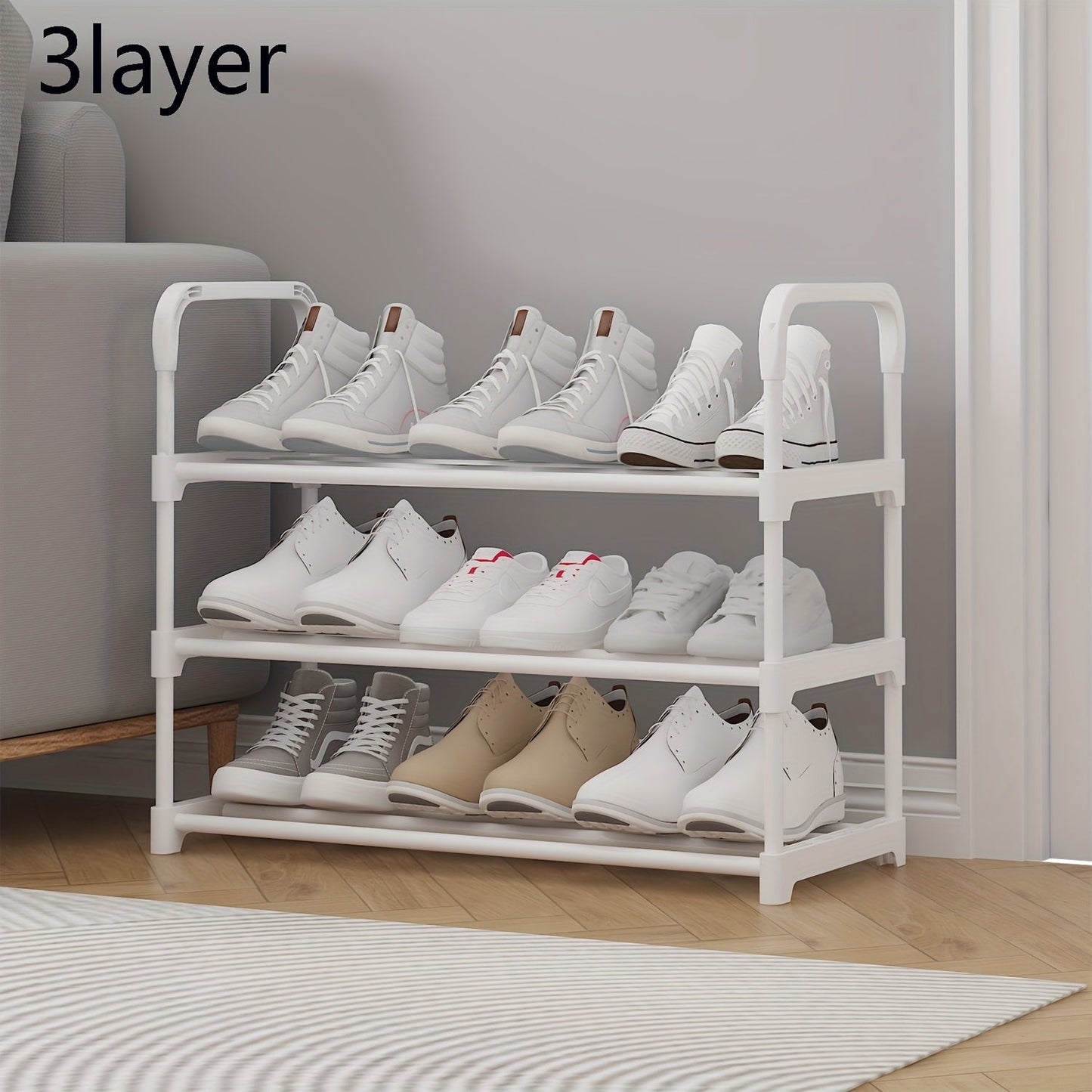 Durable 3-Tier Metal and Plastic Shoe Rack - Enhanced Strength and Stability, Simple to Assemble, Spacious Storage for Entryway and Living Room, Accommodates Different Shoe Styles, Shoe Organizer with Multiple Layers