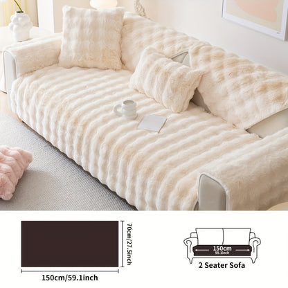 1pc Thick Plush Sofa Cover - Imitation Rabbit Material, Perfect for Winter, Protects Furniture in Bedroom, Office, Living Room.