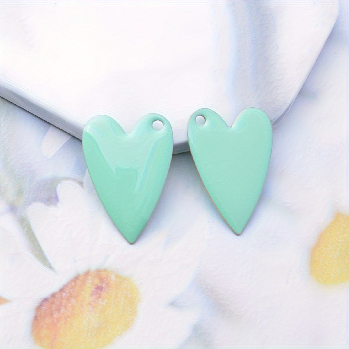 Six pieces of copper dual-sided enamel heart charms for creating DIY jewelry accessories, perfect for adding oil droplets with a non-fading design, ideal for a fashionable theme.