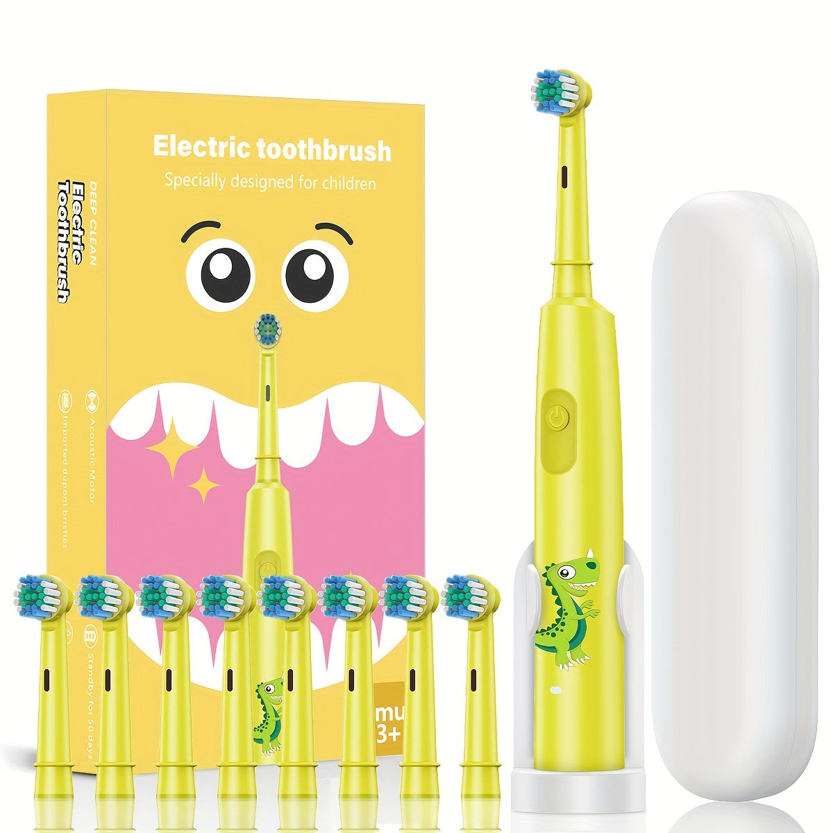 Youth electric toothbrush with 3 modes, USB rechargeable, and soft bristles for deep cleaning.