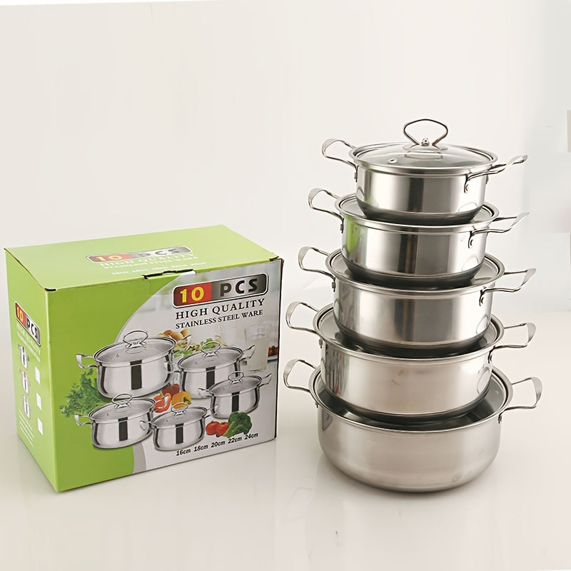 Stainless Steel Cookware Set: 10 Pieces with Handles, Non-Stick Pots and Pans, Perfect for Home and Professional Cooking