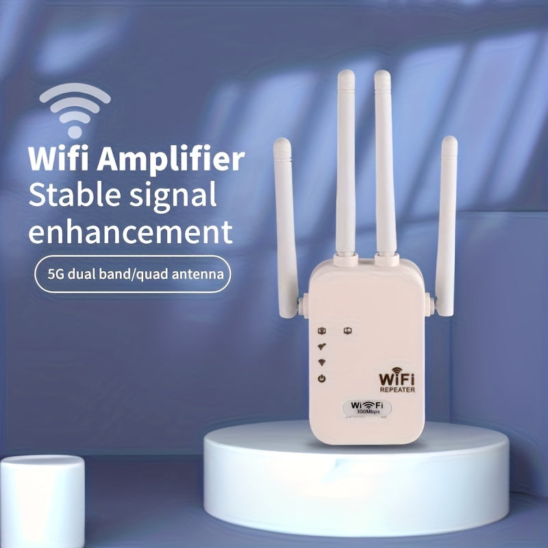 Boost your signal to 300Mbps on both 2.4GHz and 5GHz bands with our WiFi extender. Covering up to 8500 square feet, support for 35 devices, easy setup with 4 modes, and strong signal