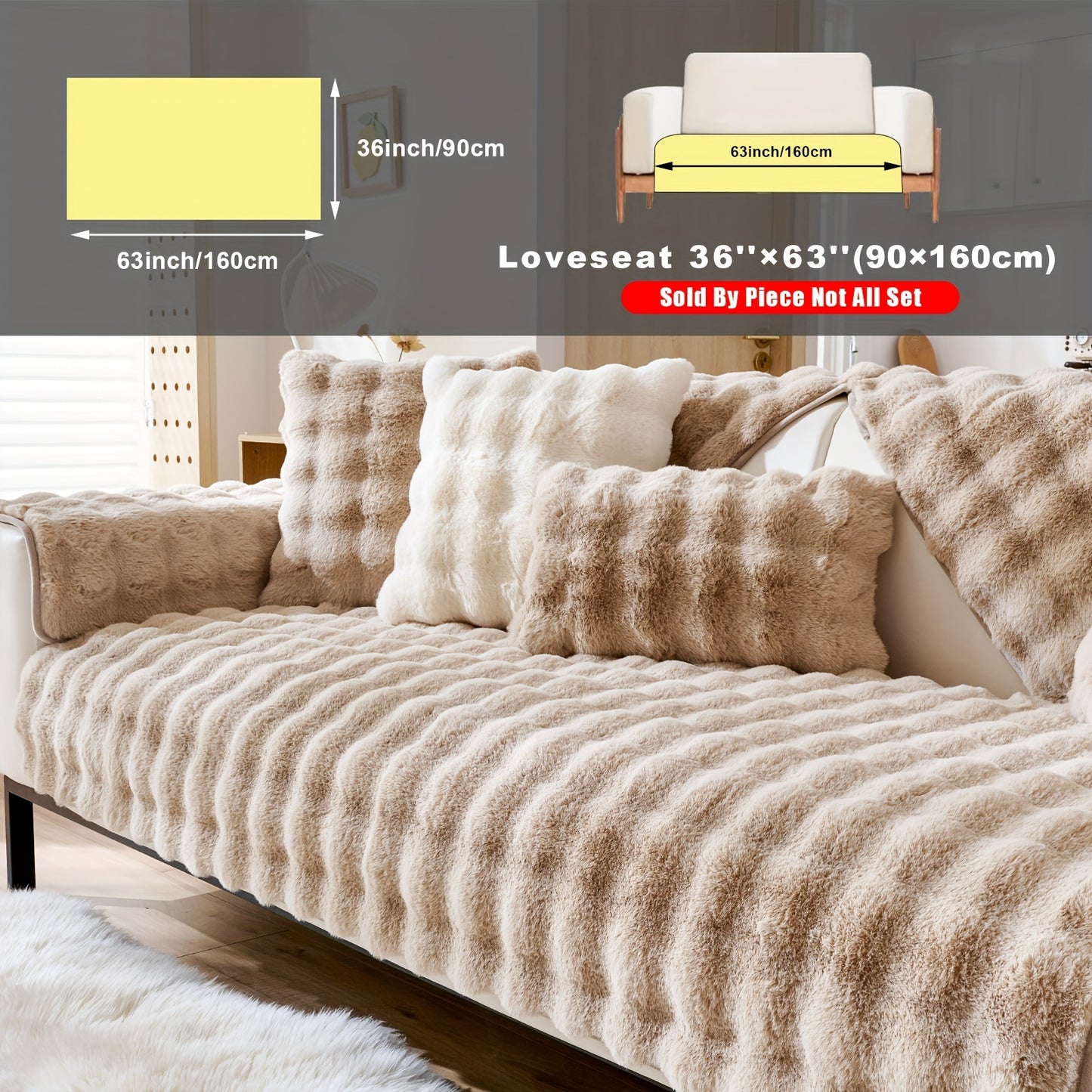 New Bubble Fleece Sofa Cover available in 8 colors with modern design, pet-friendly, and machine washable. Suitable for 2, 3, 4, and combination sofas, with 450-500g fabric weight and long pile fleece. No print, with other craftsmanship included.