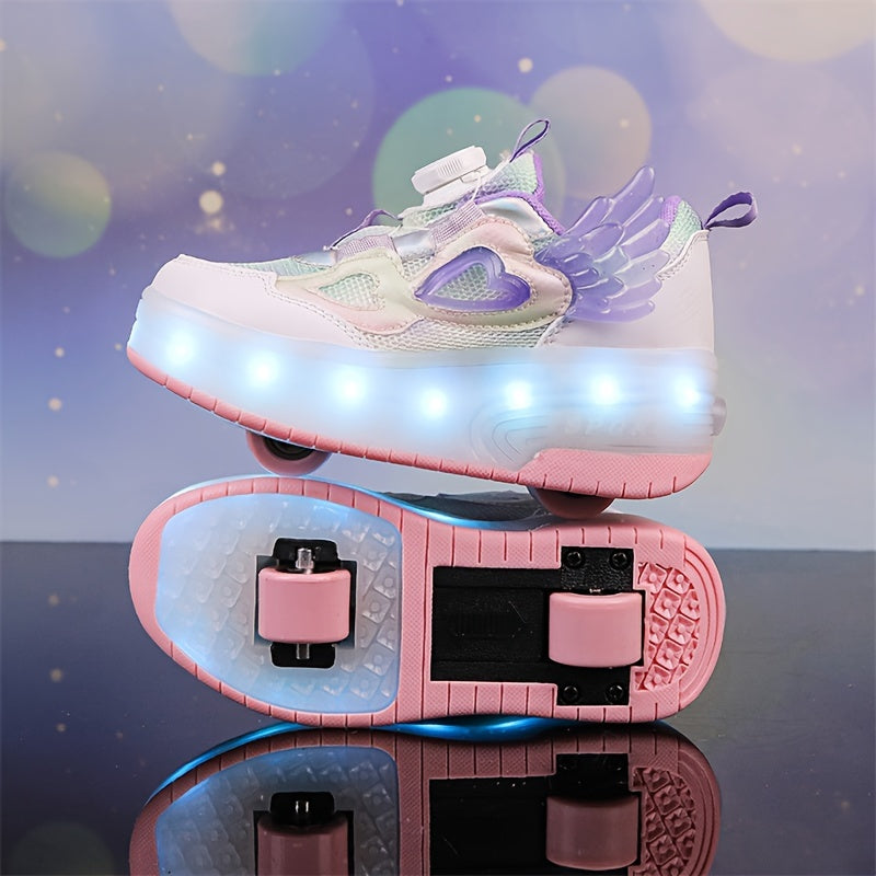 Breathable, durable, and stylish girls' light-up roller skates with rotating buckle closure.