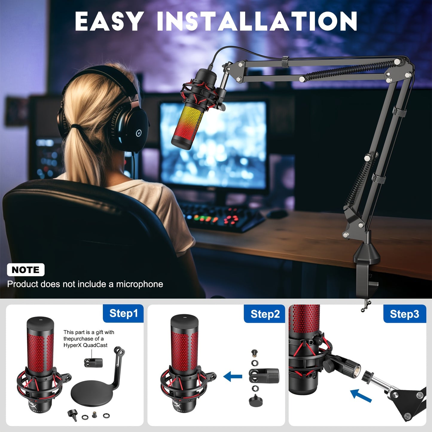 RODD AK-35 Premium Alloy Microphone Boom Arm - Desk Stand with XLR Connector for Blue Yeti, Snowball iCE, QuadCast & Elgato.