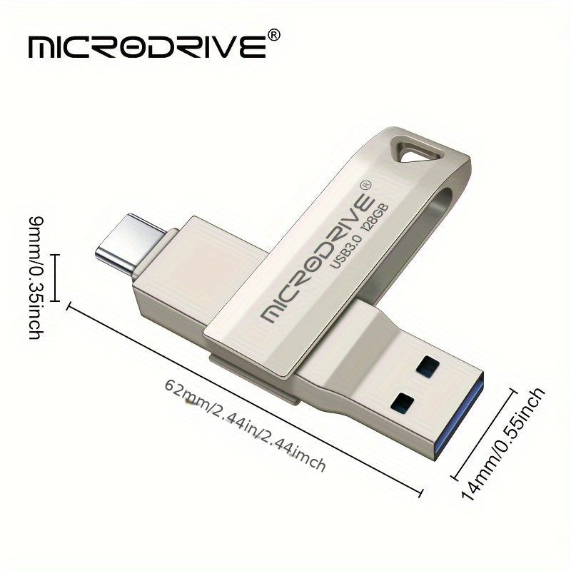 Microdrive High Speed 2in 1 OTG Type-C USB3.0 Flash Drive available in 64GB and 128GB with Type-C USB3.0 for Key Ring.