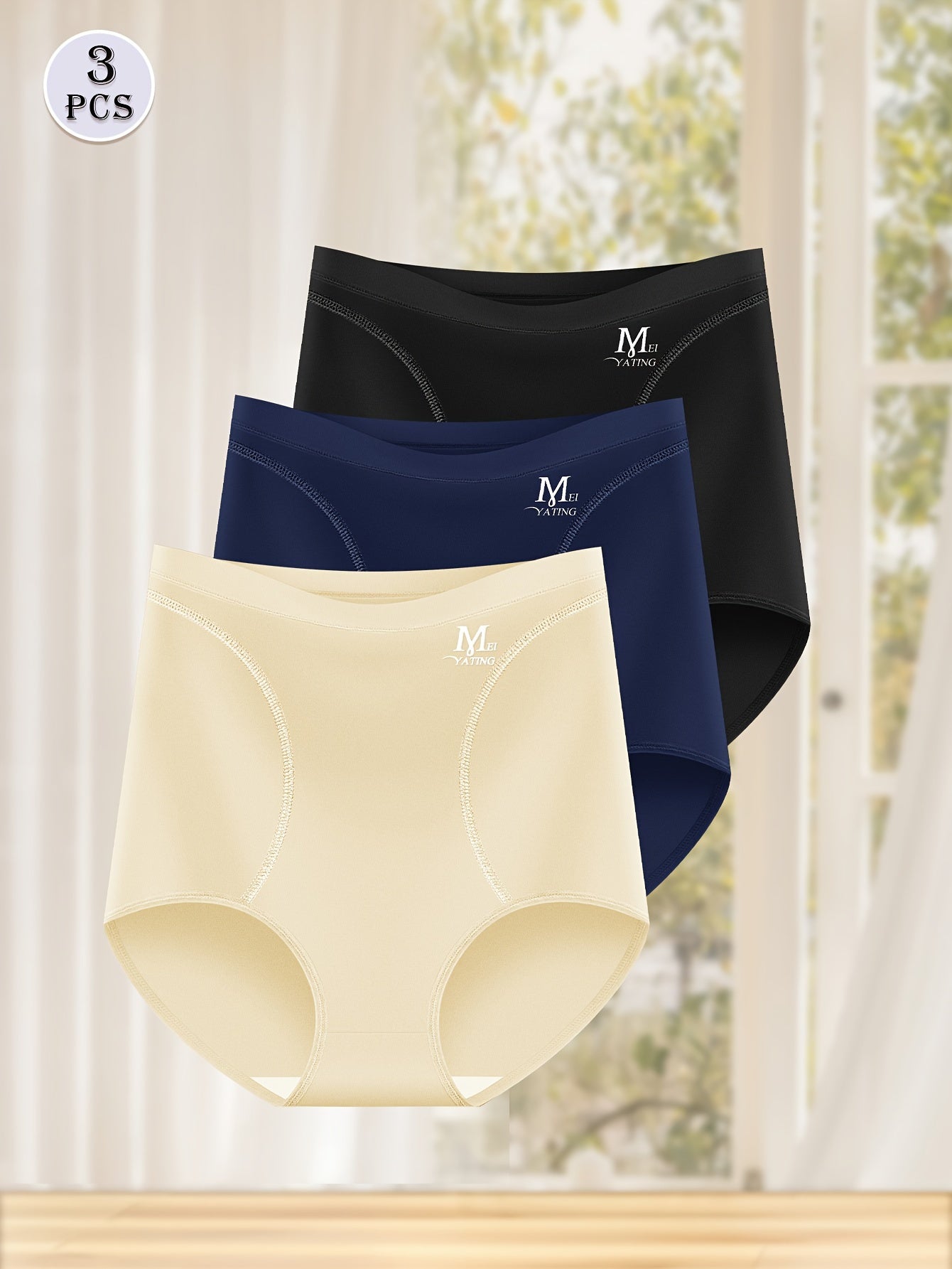 3 pieces of high waist briefs with letter pattern pipping, soft and comfy with tummy control. Perfect for women's lingerie and underwear.