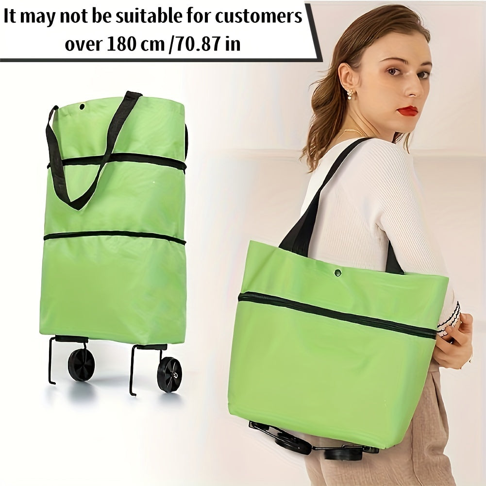 Reusable shopping bag with wheels, large capacity, foldable, multifunctional for storage and shopping.