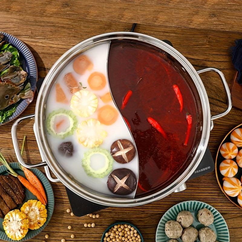 1 piece of Soup Pot Yuanyang Pot, made from extra-thick stainless steel for domestic use with a large capacity for hot pot or shabu shabu. Suitable for use on an electromagnetic furnace or gas furnace, this pot is versatile and suitable for general