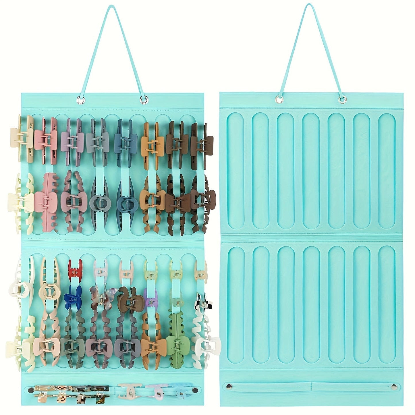 Storage bag for women's hair clips with bow design, perfect for displaying and organizing headbands and hair clips.