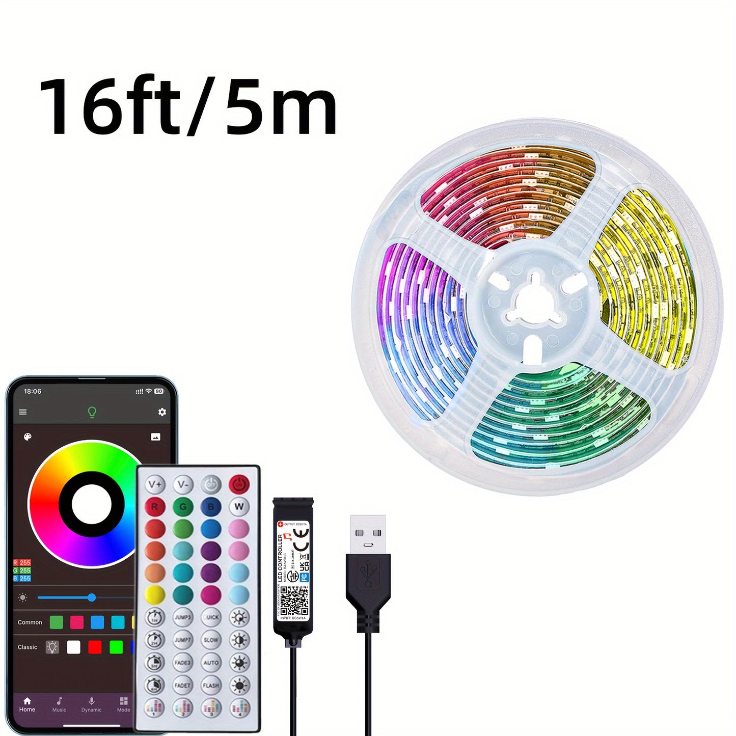 4.88-30.48m LED strip lights with remote and app control, timer, adjustable brightness, Music Sync for various room decoration and Valentine's Day ambiance.