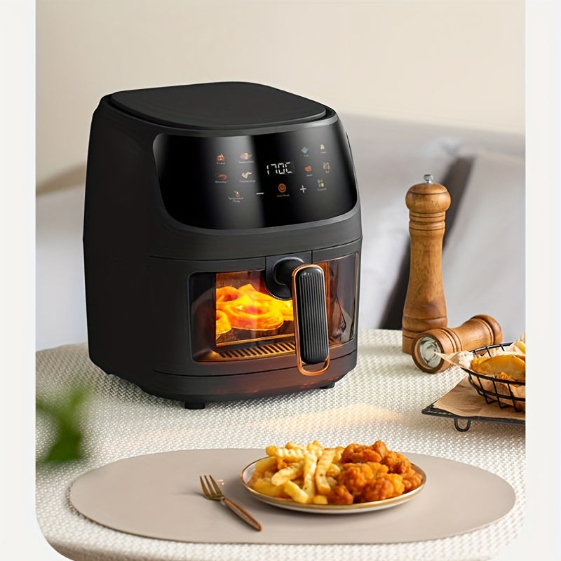 6L sleek black air fryer with large color touch screen, electric deep fryer for delicious fries & chicken nuggets, easy-to-use, multi-functional, 220V-240V, food-viewing window, home