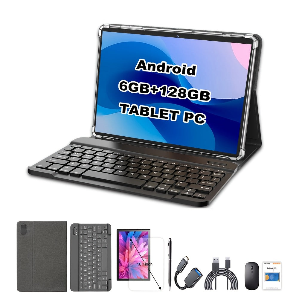 CRELANDER T30 PRO Tablet with 25.65 cm IPS screen, Deca-Core processor, 6GB+128GB RAM, Andriod OS, Dual SIM, Wifi6, metal case with stand, stylus pen, keyboard, mouse, and mini PC tablet.