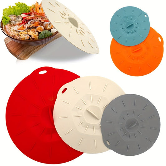 Set of 5 Colorful Silicone Food Lids - Seal tight, withstand heat & BPA-free covers for dishes, pots, and pans - Safe for oven, microwave, and fridge, simple to clean, with suction seal capability.