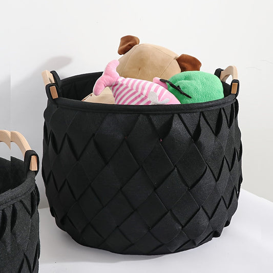 This multi-functional felt storage basket comes with two handles, making it easy to carry and ideal for organizing laundry, toys, and more in your bedroom, bathroom, dorm, or any space that needs a touch of style and functionality.